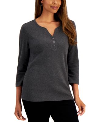Cotton Henley V-Neck Top, Created for Macy's