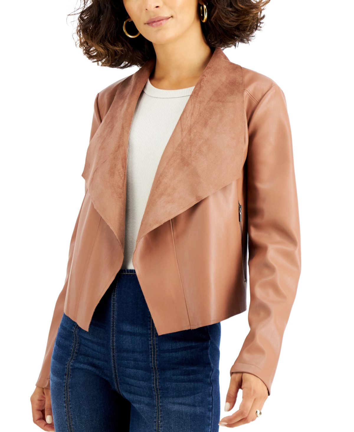 Bar Iii Faux Leather Flyaway Jacket Created for Macy s Smart Closet