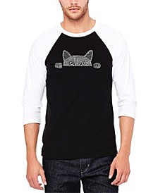 Men's Peeking Cat Raglan Baseball Word Art T-shirt
