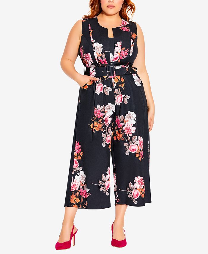 City Chic Trendy Plus Size Floral Crush Jumpsuit - Macy's
