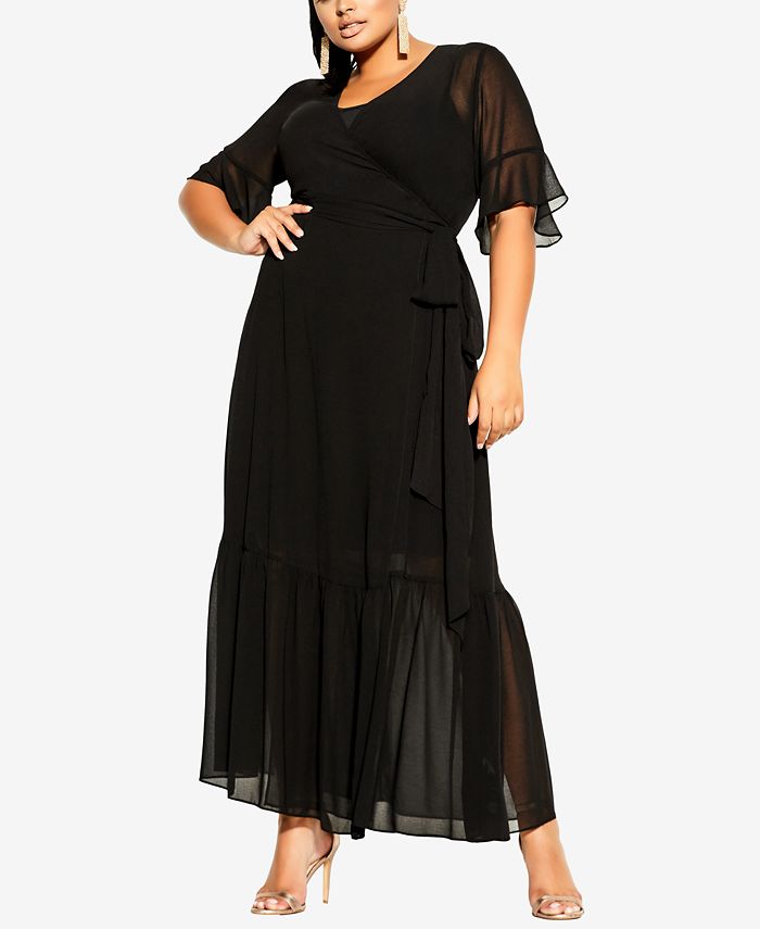 City Chic Trendy Plus Size Flutter Wrap Maxi Dress - Macy's