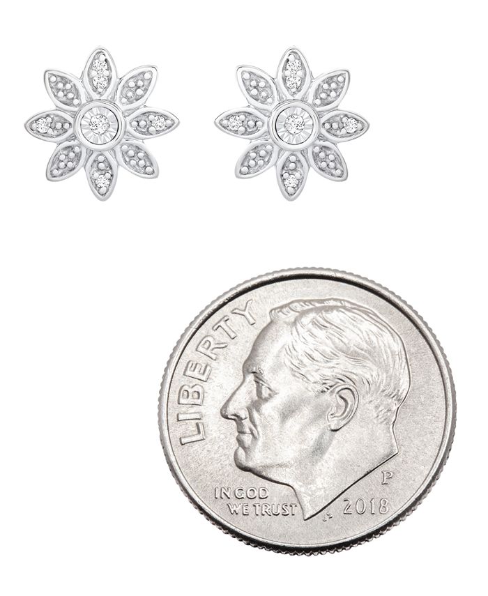 Macy's Diamond Flower Stud Earrings (1/10 ct. t.w.) in Sterling Silver