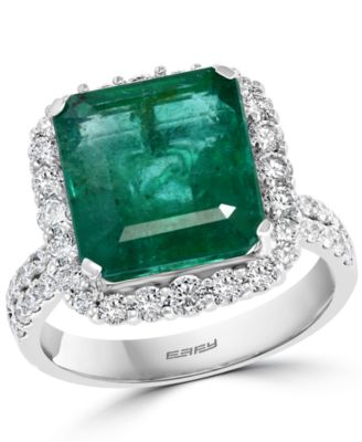 EFFY Collection - Emerald (6-1/3 ct. t.w.) & Diamond (1-1/20 ct. t.w.) Halo Ring in 14k White Gold