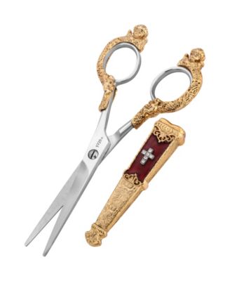 Symbols of Faith Gold-Tone Crystal Cross Red Enamel Scissor Holder with Scissors
