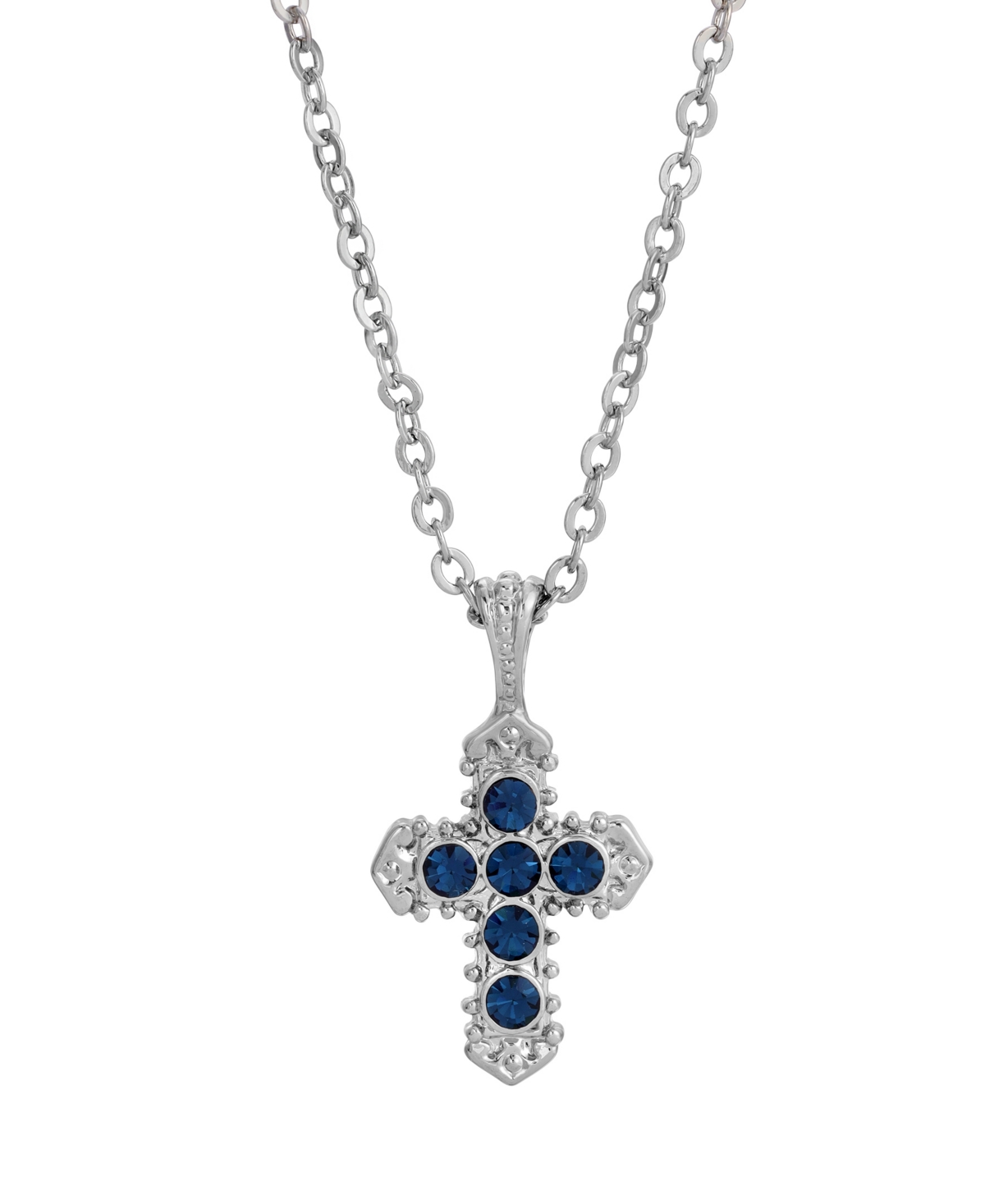 Silver-Tone Blue Cross Necklace - Blue