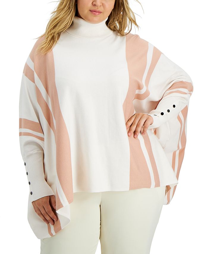 Alfani Plus Size Striped Poncho Top, Created for Macy's - Macy's