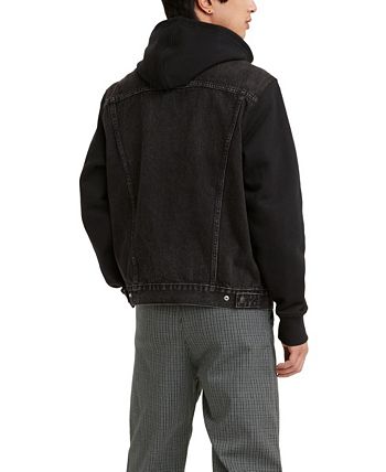 Levis Men's Hybrid Grey Hoodie Sweatshirt Denim Trucker Jacket Medium M  Hooded