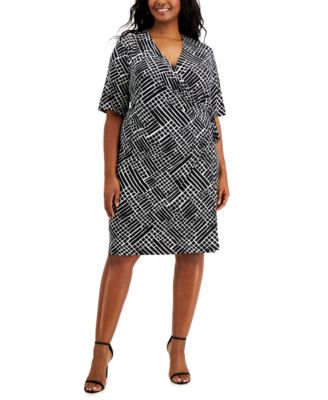 Connected - Plus Size Printed Faux-Wrap Dress