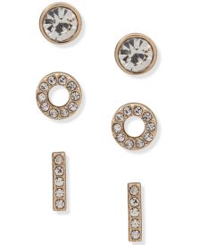 Gold-Tone 3-Pc. Set Crystal Circle & Bar Stud Earrings