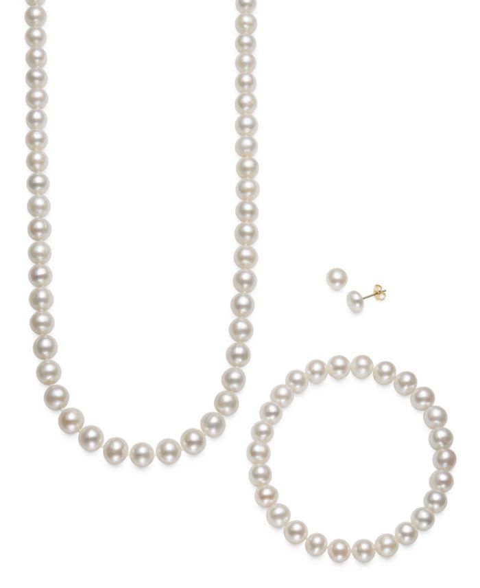 Cultured Freshwater Pearl 3 Piece Set, Necklace, Earrings and Bracelet in