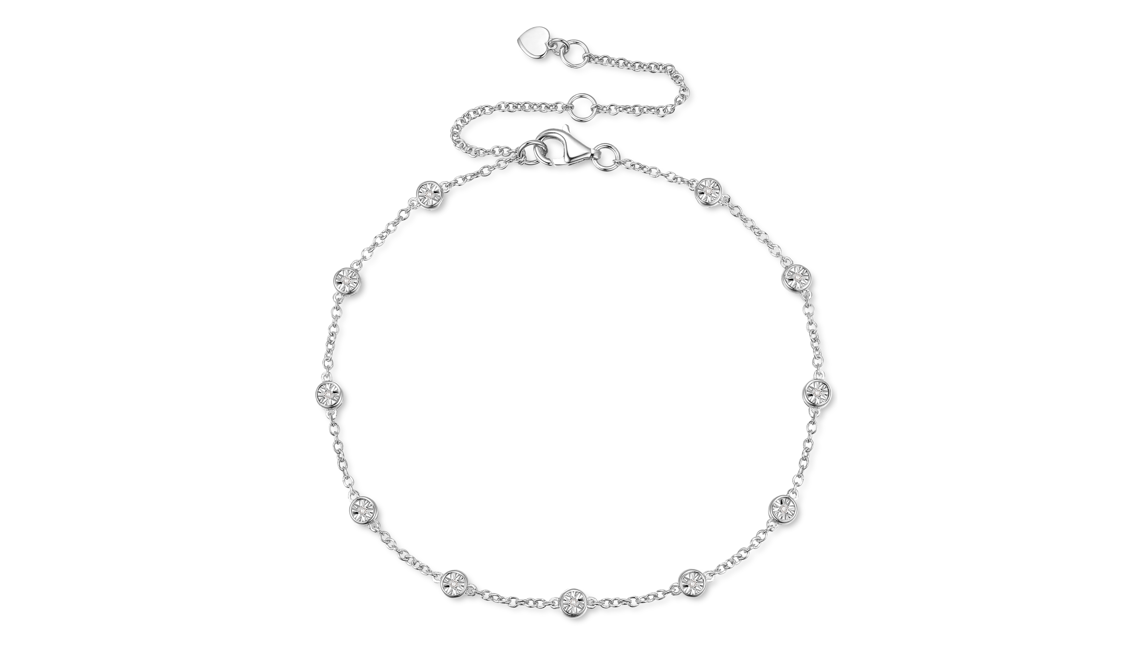 Diamond Bezel Chain Bracelet (1/10 ct. t.w.) Sterling Silver, 14k Gold-Plated Silver or Rose