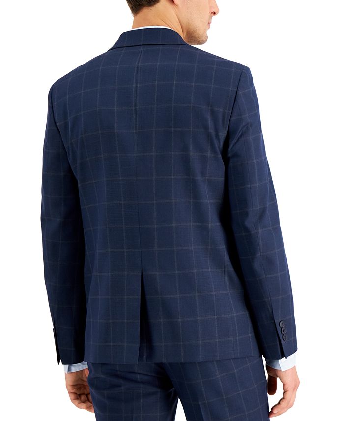 Alberto Cardinali Men's Slim Fit Suit - Medium Blue Windowpane Plaid, 2-Button, New With Tags