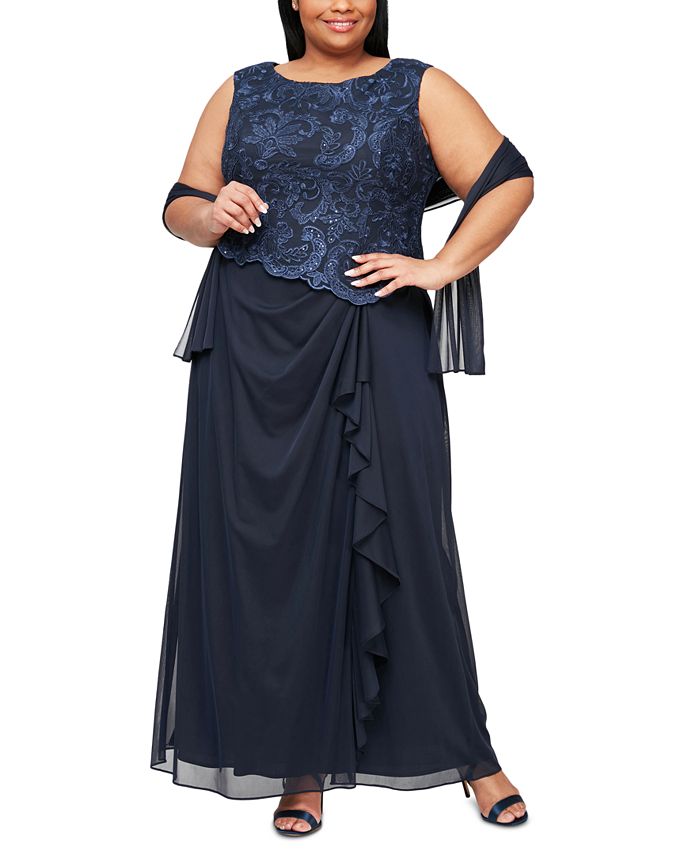 Alex Evenings Plus Size Embroidered Gown & Shawl - Macy's