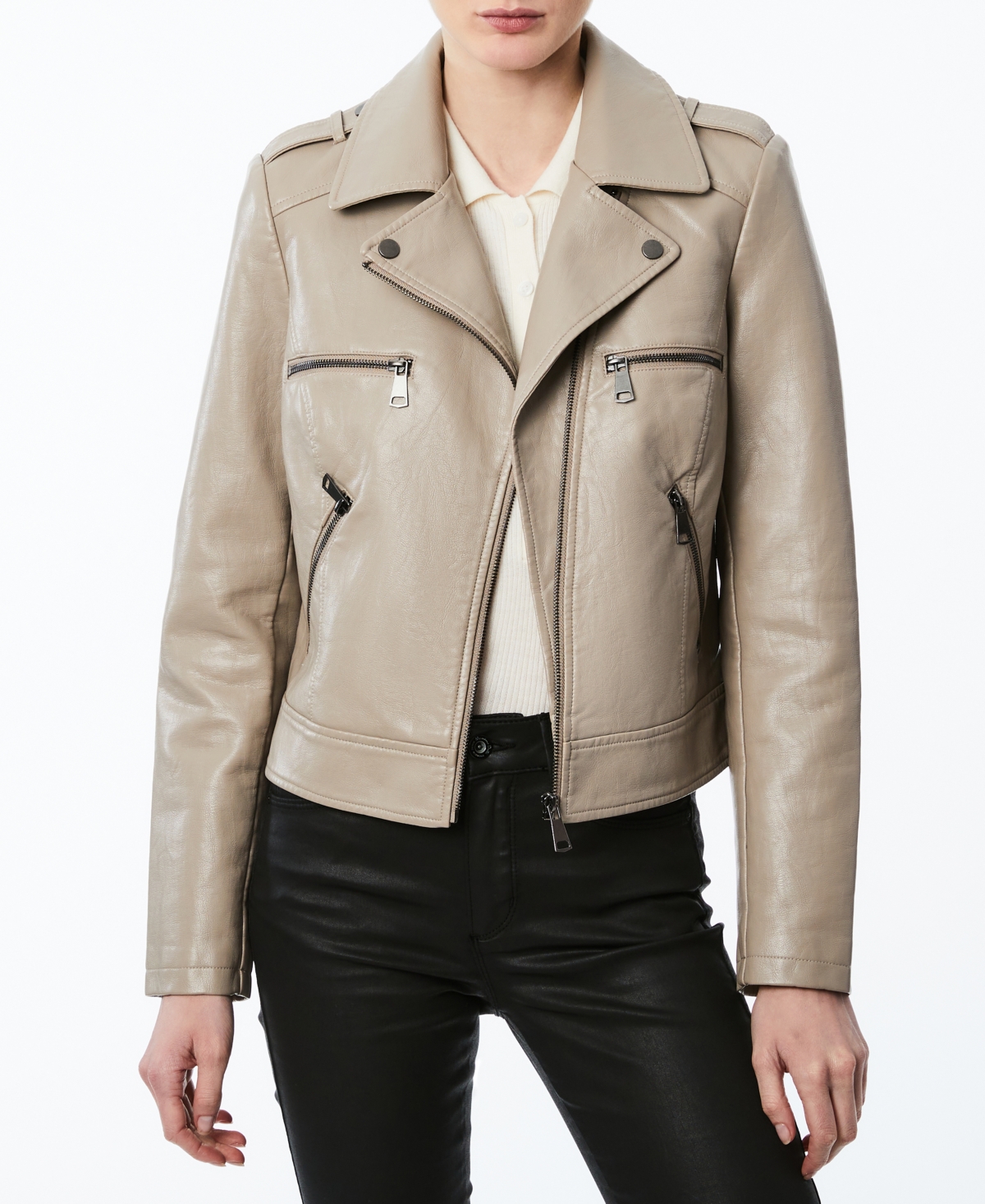 Collection B Juniors' Faux-Leather Moto Jacket