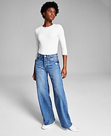 Frayed Cotton Wide-Leg Jeans
