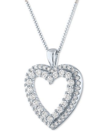 Forever Grown Diamonds - Lab-Created Diamond Heart Pendant Necklace (3/4 ct. t.w.) in Sterling Silver, 16" + 2" extender