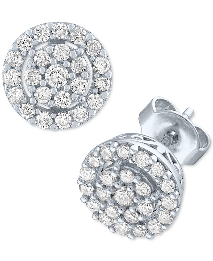 Lab Created Diamond Halo Cluster Stud Earrings 1 2 ct. t.w. in Sterling Silver