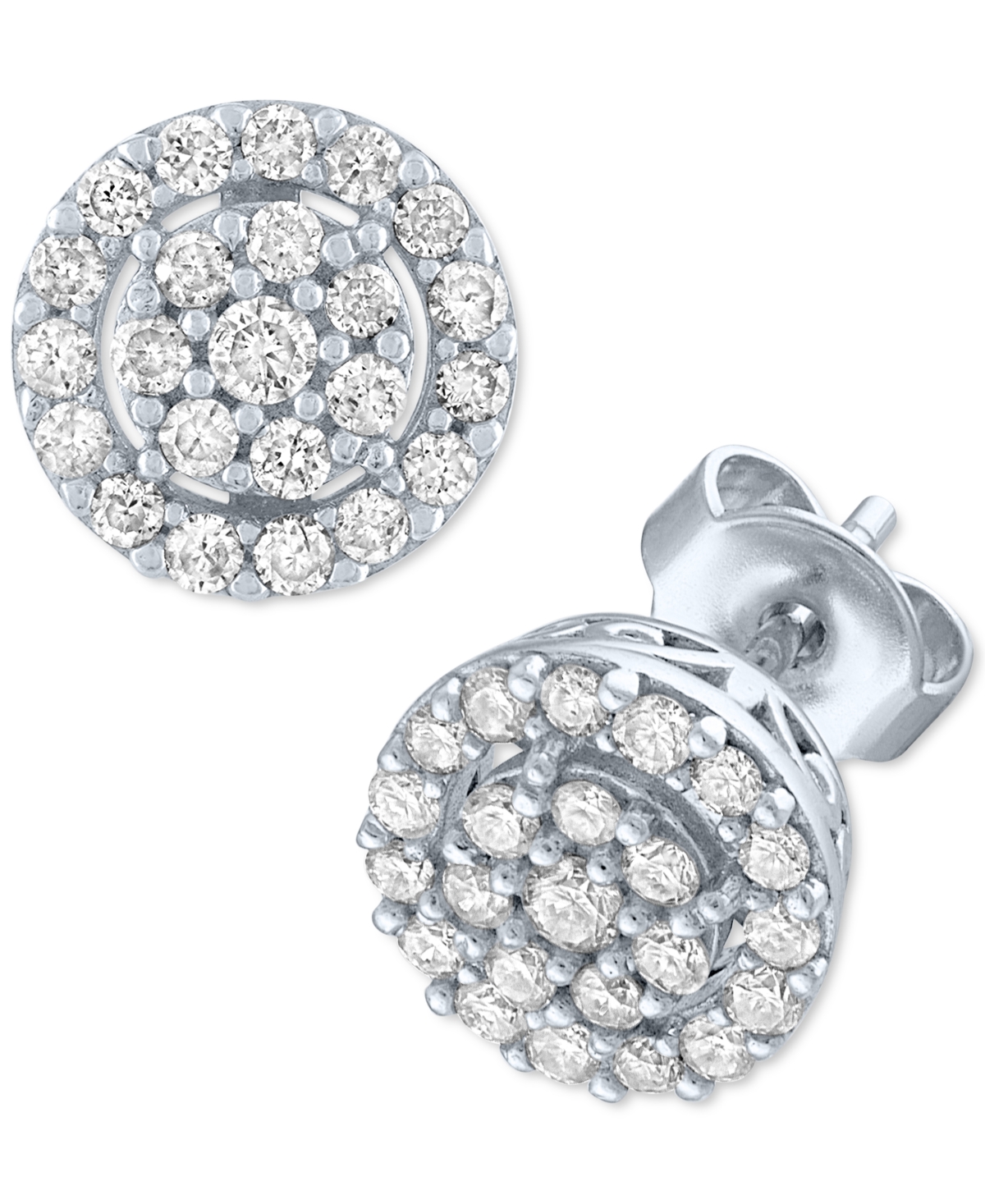 Lab-Created Diamond Halo Cluster Stud Earrings (1/2 ct. t.w.) in Sterling Silver - Sterling Silver