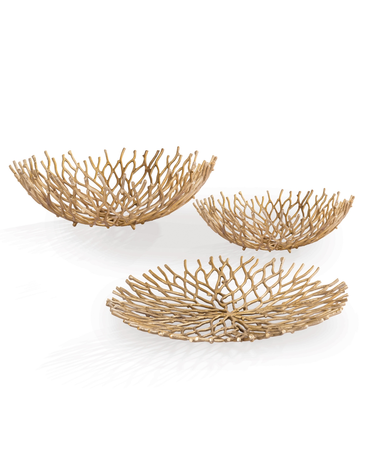 Coral Design Tray and Bowls, Set of 3 - Gold-Tone