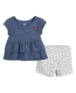 Levi's Little Girls Tiered Peplum Top and Shorts Set