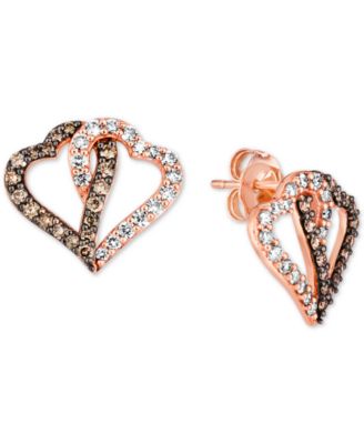 Chocolate Diamond (3/8 ct. t.w.) & Nude Diamond (3/8 ct. t.w.) Interlocking Heart Stud Earrings in 14k Rose, Yellow or White Gold 