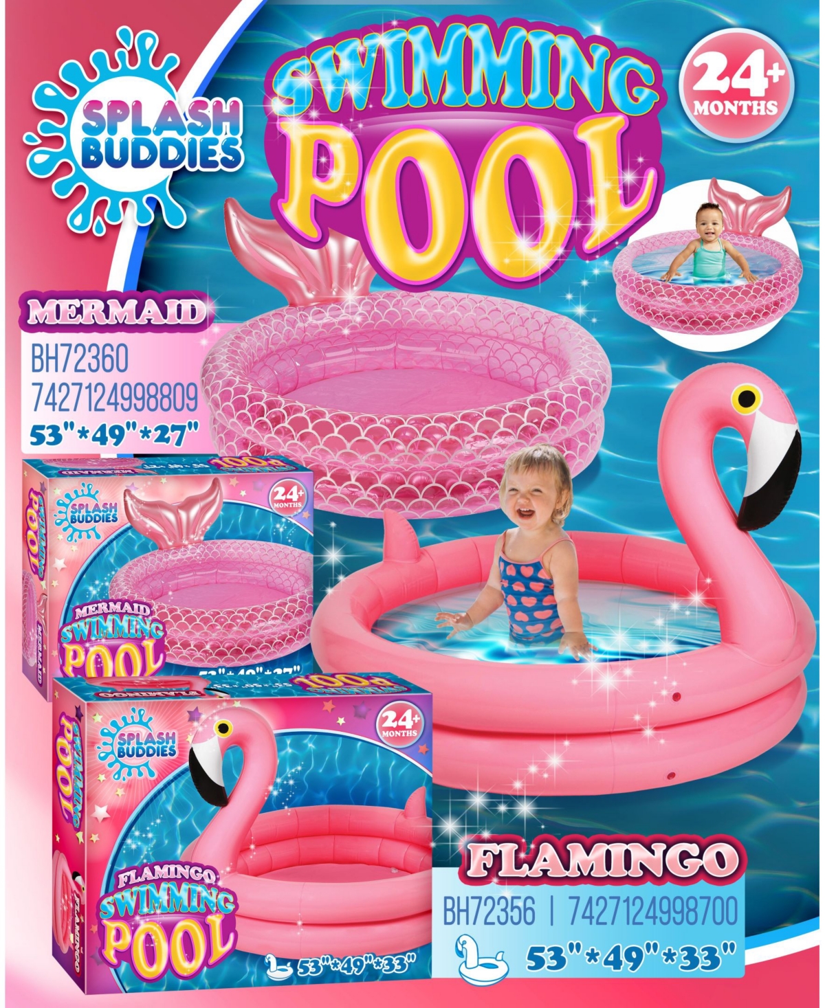 Shop Splash Buddies Mermaid Inflatable 2 Ring Pool In Pink