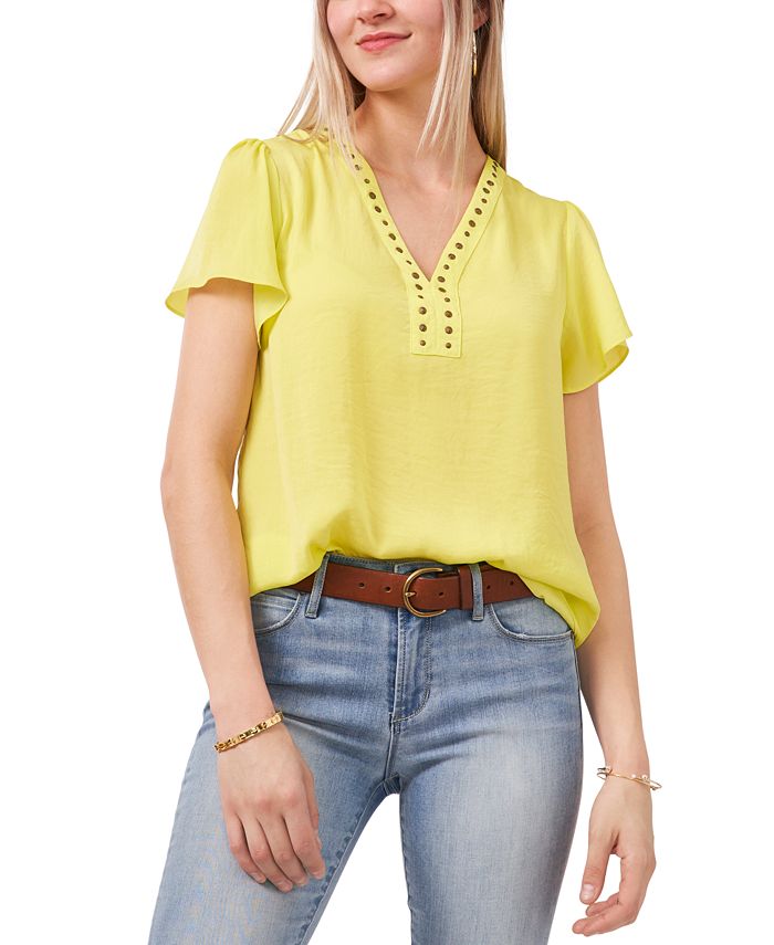 Vince Camuto Petite Studded V-Neck Rumple Top & Reviews - Tops ...