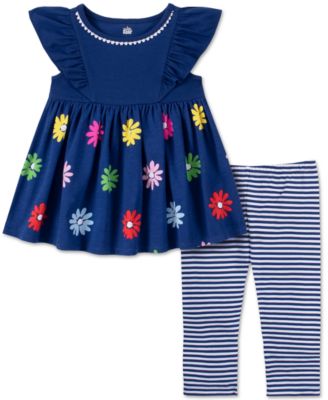 Kids Headquarters - Baby Girls 2-Pc. Floral Babydoll Top & Striped Capri Leggings Set