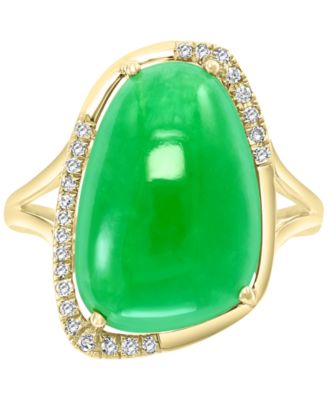 EFFY&reg; Dyed Green Jade (17x12mm) & Diamond (1/10 ct. t.w.) Statement Ring in 14k Gold