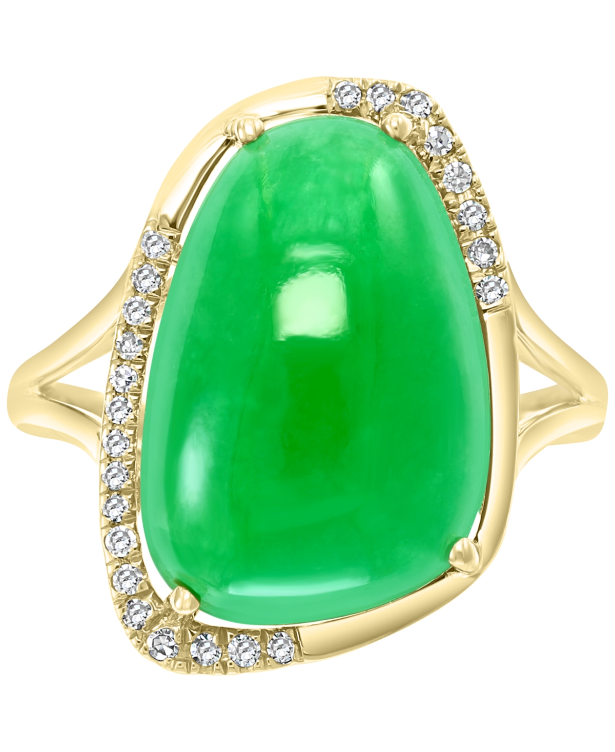 Effy Collection Effy Dyed Green Jade (17x12mm) & Diamond (1/10 Ct. T.w.) Statement Ring In 14k Gold In 14k Yellow Gold