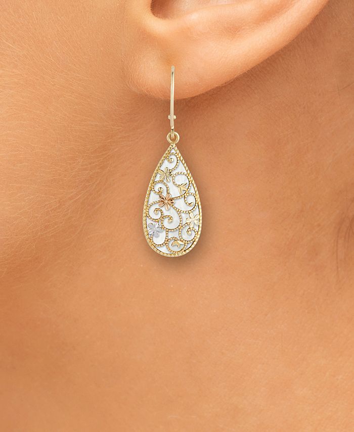 Macy's MotherofPearl TriTone Filigree Drop Earrings in 14k Gold, 14k
