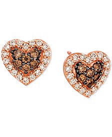 Chocolate Diamond (1/4 ct. t.w.) & Nude Diamond (1/4 ct. t.w.) Heart Stud Earrings in 14k Rose Gold