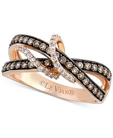 Vanilla Diamond® (1/10 ct. t.w.) & Chocolate Diamond® (3/8 ct. t.w.) Crossover Statement Ring in 14k Rose Gold
