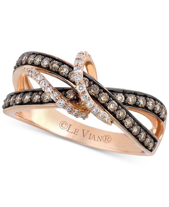 Le Vian Vanilla Diamond® (1/10 ct. .) & Chocolate Diamond® (3/8 ct.  .) Crossover Statement Ring in 14k Rose Gold & Reviews - Rings - Jewelry  & Watches - Macy's