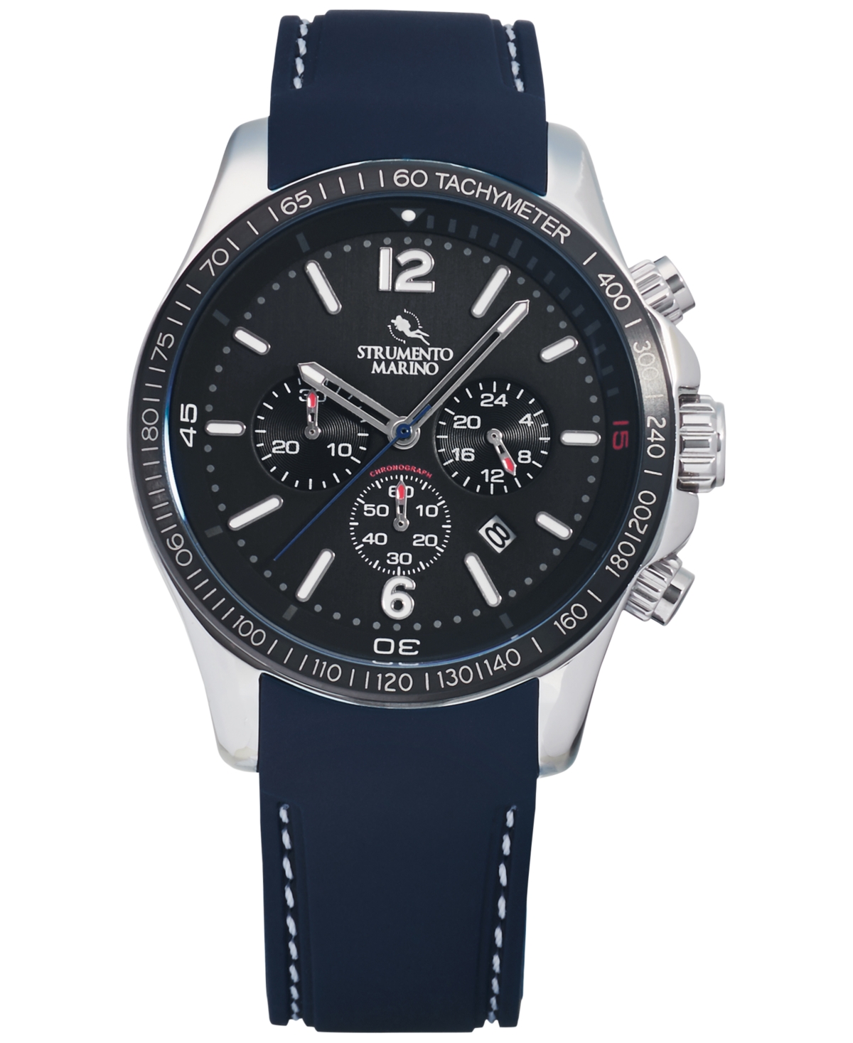 Men's Chronograph Lincoln Blue Silicone Strap Watch 45mm - Black Dial  Blue Silicone Strap