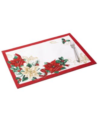Elrene - Clarette Poinsettia Engineered Heat Transfer Fabric Placemat, 13" x 19"