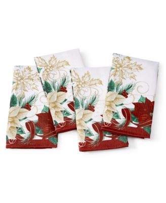 Elrene - Clarette Poinsettia Engineered Heat Transfer Fabric Napkins, Set of 4
