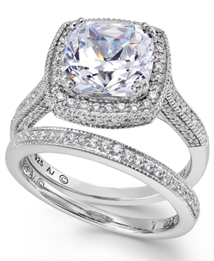 image of Arabella Sterling Silver Ring Set, Swarovski Zirconia Bridal Ring and Band Set (7-5/8 ct. t.w.)