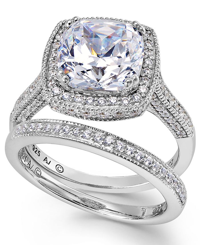 Sterling Silver Ring Set, Cubic Zirconia Bridal Ring and Band Set (8 ct.  t.w.)