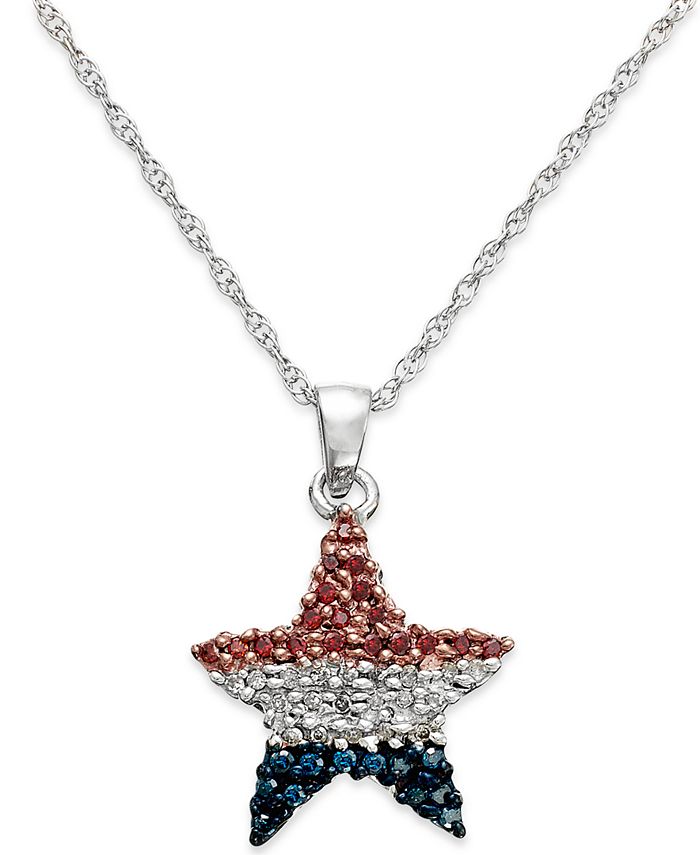 Macy's - Diamond Flag Star Pendant Necklace in Sterling Silver (1/4 ct. t.w.)