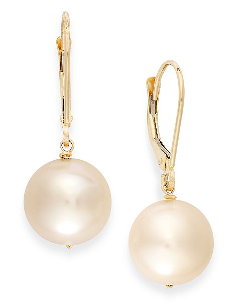 Macy's Cultured Freshwater Pearl Earrings in 14k Gold (10mm) & Reviews ...