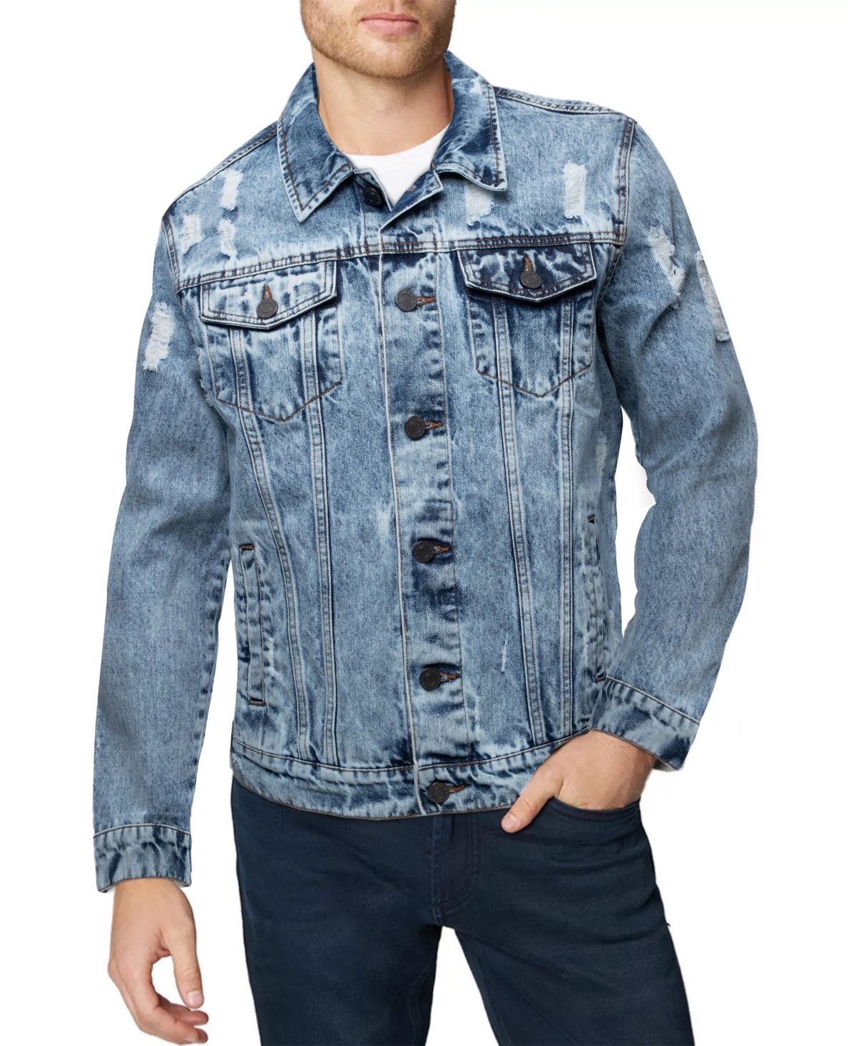 Men's Slim Washed Denim Jacket - Acid Stone