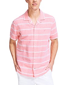 Men's Classic-Fit Textured Stripe Linen Camp Shirt