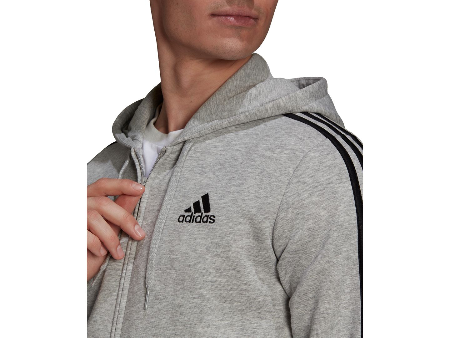 Мужское худи adidas Essentials Full-Zip, цвет: Серый меланжевый / Чёрный — фото 5