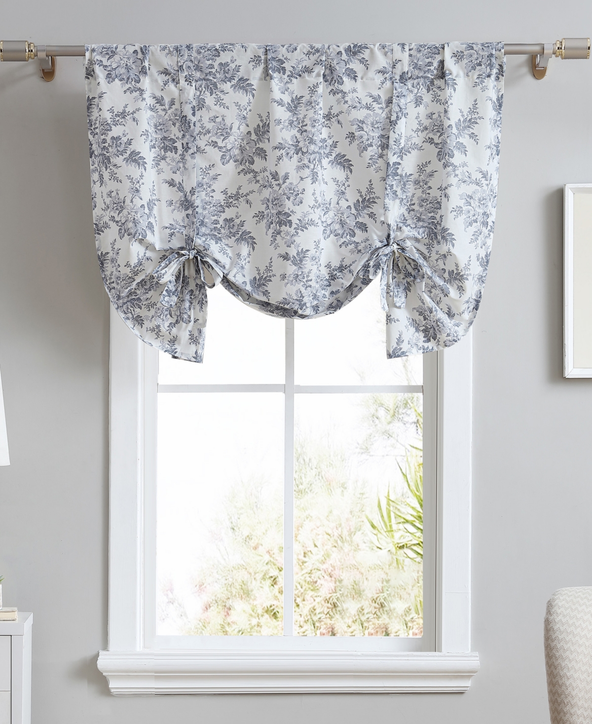 Annalise Floral Tie Up Valance, 50" x 25" - Shadow Gray