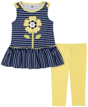 Kids Headquarters Little Girls 2-Piece Striped Peplum Tunic Top and Capri Leggings Set