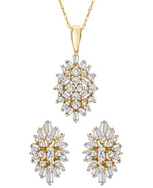 2-Pc Set Diamond Cluster Pendant Necklace & Matching Stud Earrings (1/2 ct. t.w.) in 10k Gold, Created for Macy's
