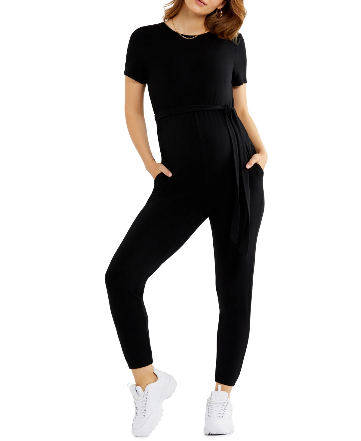 French Terry Maternity Jumpsuit - Black