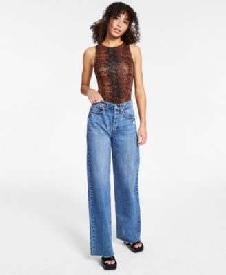 Bar III - Snakeskin-Print Sleeveless Bodysuit
