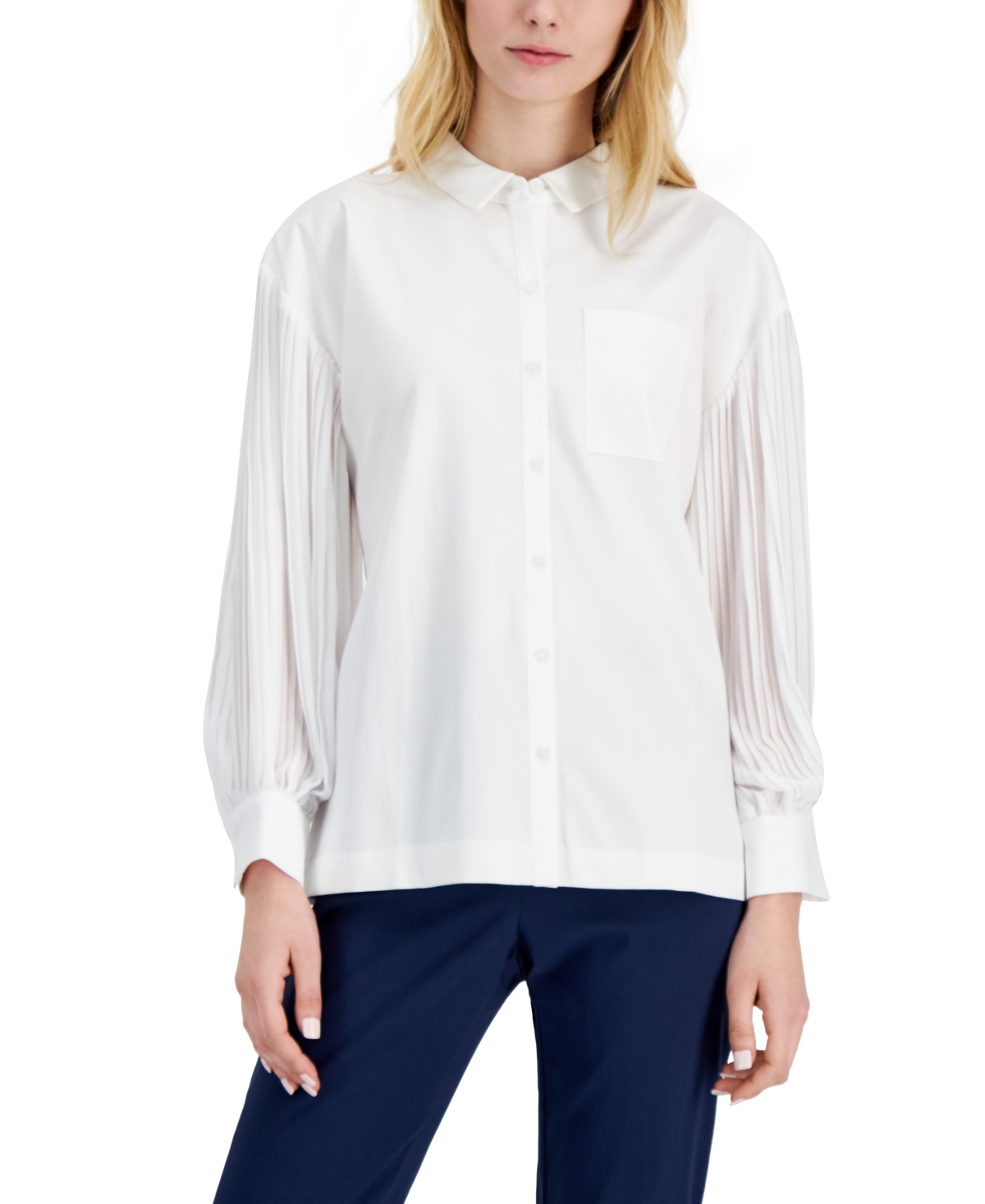 Alfani Long Pleated Sleeve Buttoned Top, Created for Macy's
